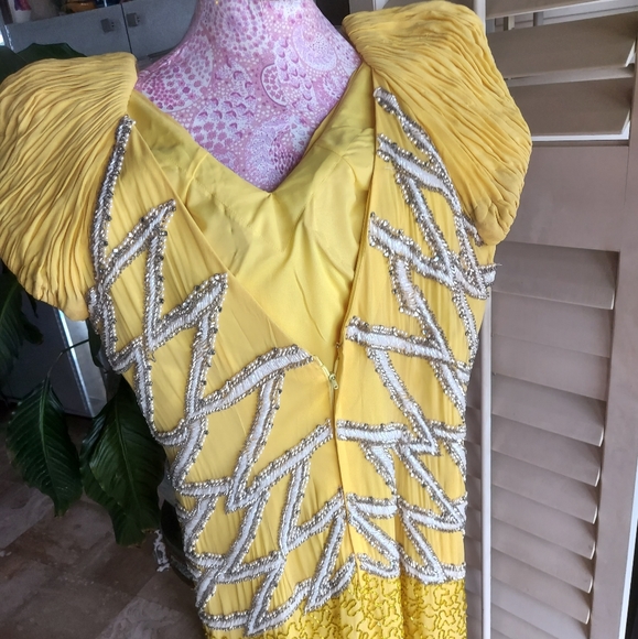 Vtg Yellow beaded gown CAMILLE - Picture 4 of 10